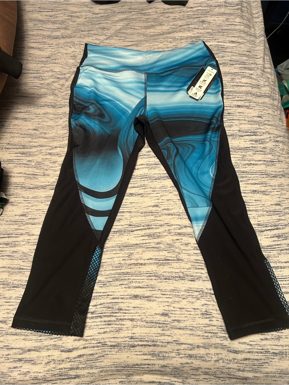 RBX Blue Black Marble Print Capri Leggings